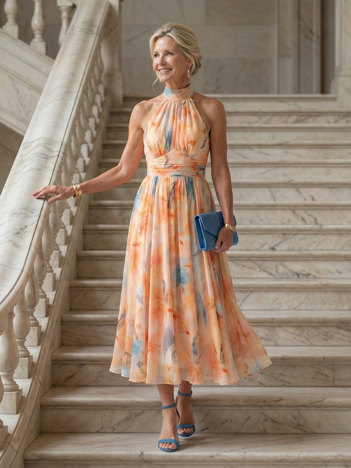 Juniper | Women's Soft Halter Gathered Sleeveless Midi Dress