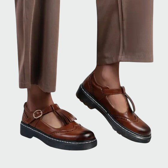 Olivia | Elegant T-Bar Leather Shoes