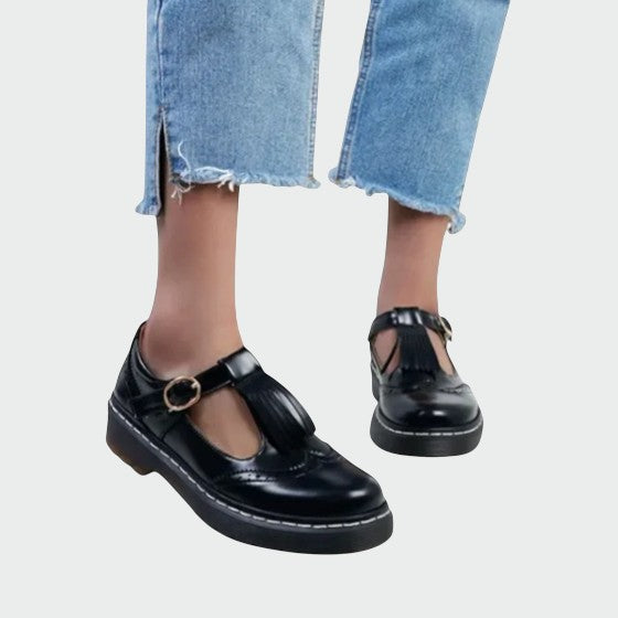 Olivia | Elegant T-Bar Leather Shoes