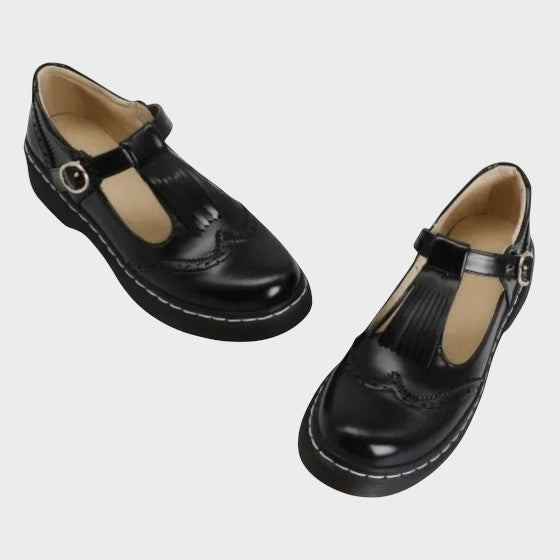 Olivia | Elegant T-Bar Leather Shoes