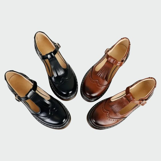 Olivia | Elegant T-Bar Leather Shoes