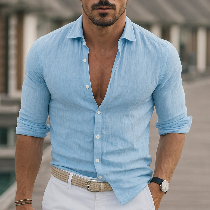 Men's long-sleeve linen shirt for everyday wear