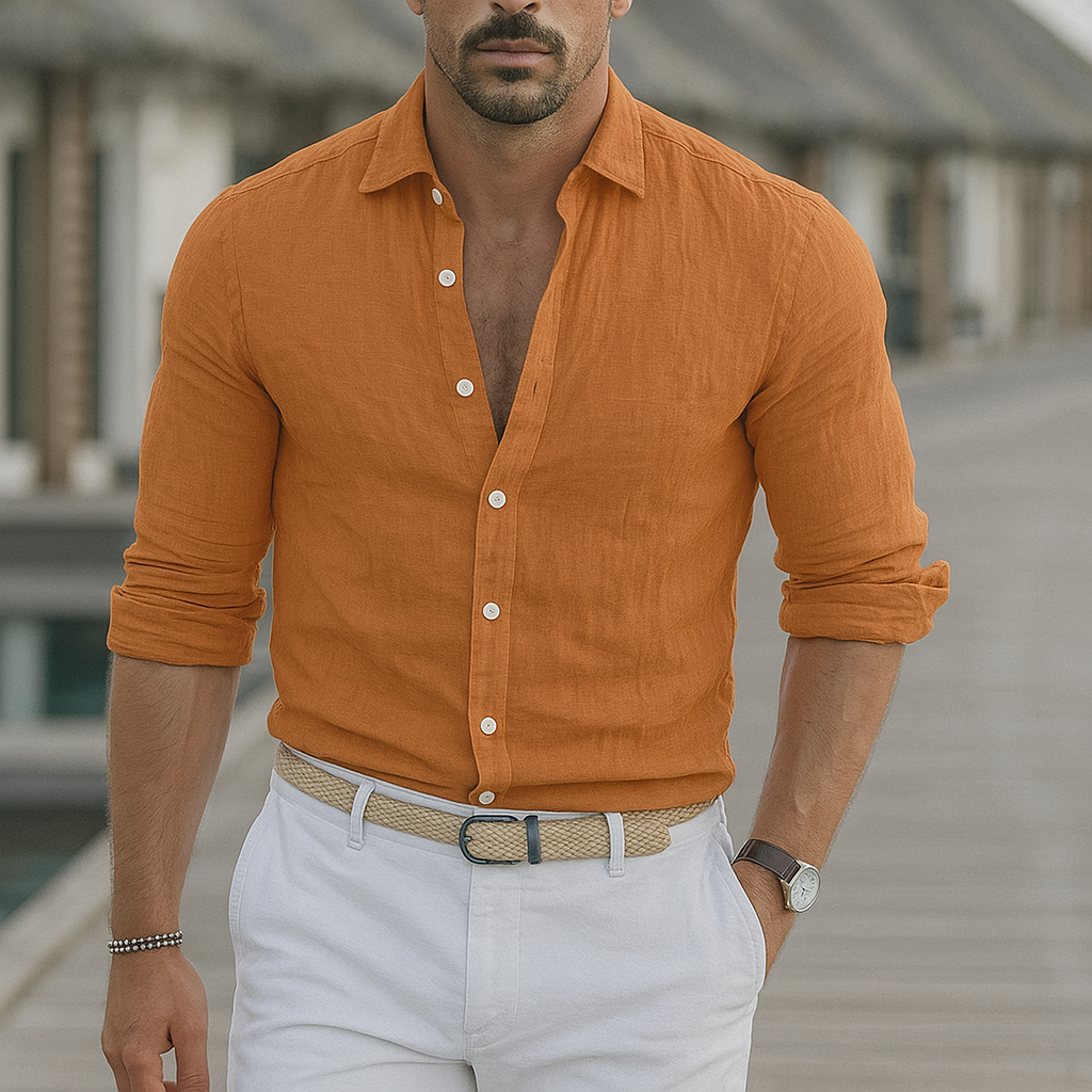 Men's long-sleeve linen shirt for everyday wear