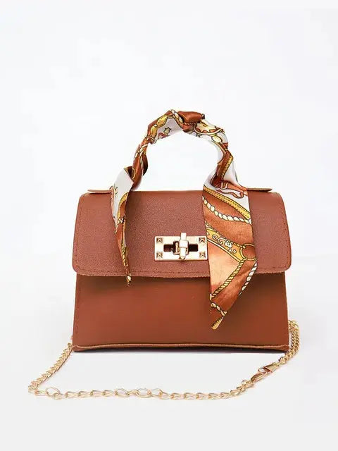 Sabelle | Women's Structured Chain Bag with Scarf-Wrapped Handle