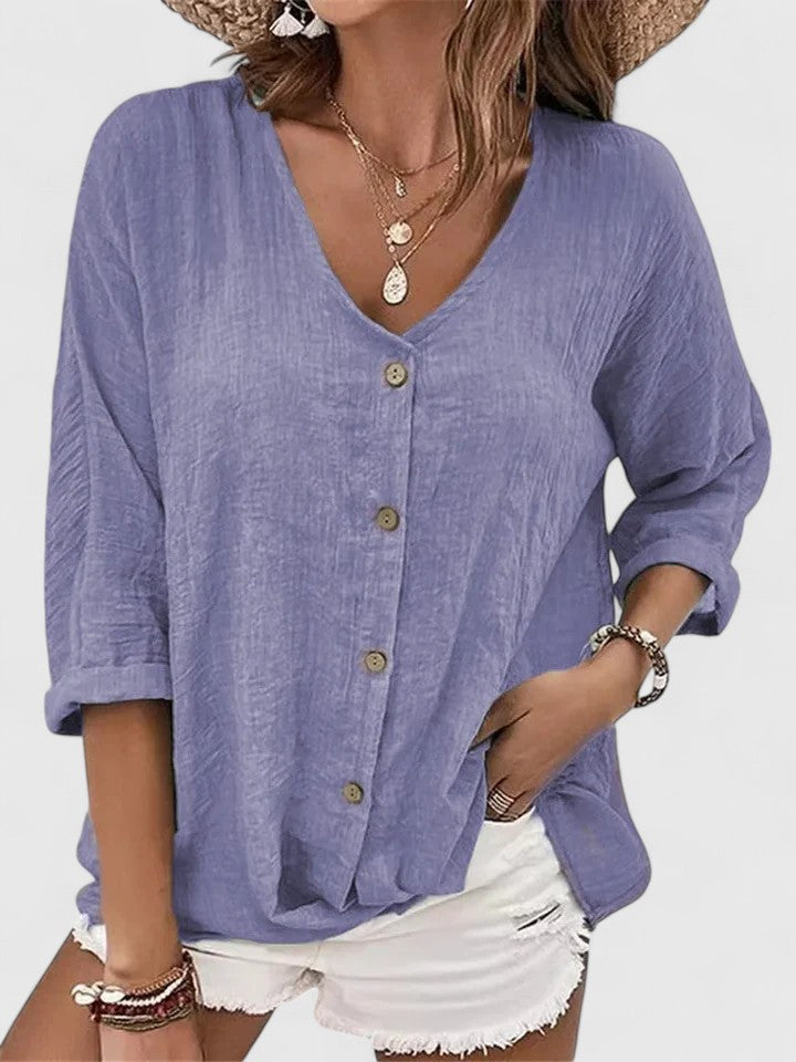 Kylie | Women's Sophisticated Light V-Neck Button Blouse