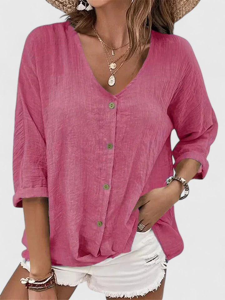 Kylie | Women's Sophisticated Light V-Neck Button Blouse