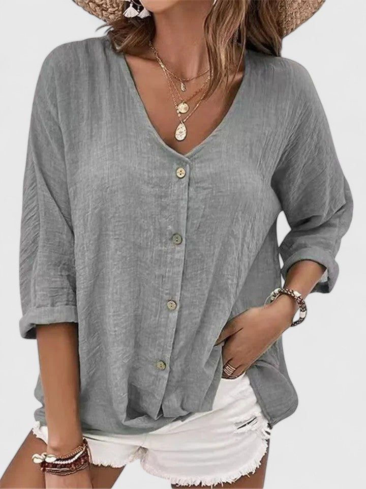 Kylie | Women's Sophisticated Light V-Neck Button Blouse