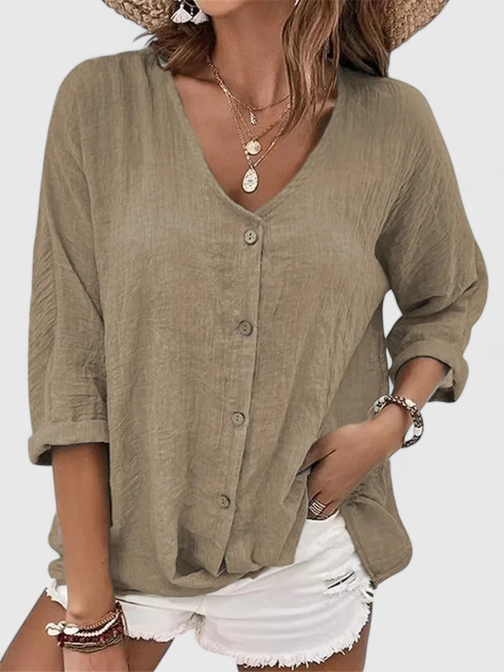 Kylie | Women's Sophisticated Light V-Neck Button Blouse