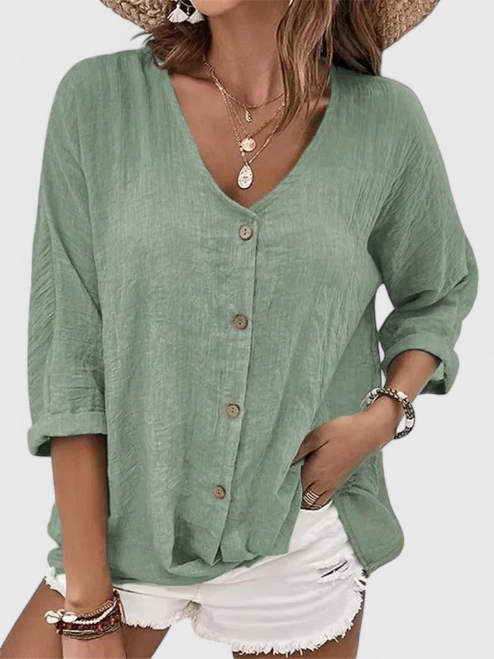 Kylie | Women's Sophisticated Light V-Neck Button Blouse