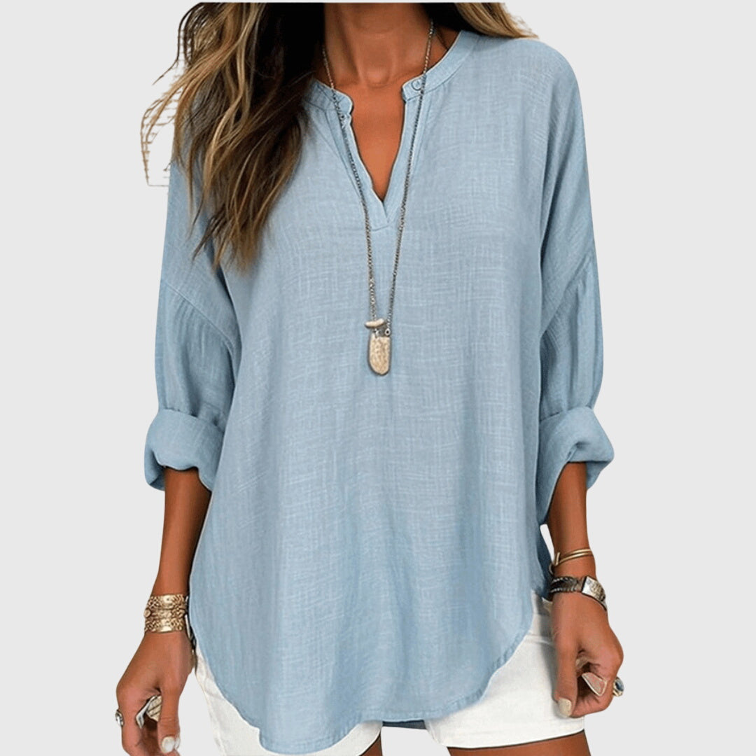 Lenara | Women's Flowy Round Neck Elegant Beach Shirt