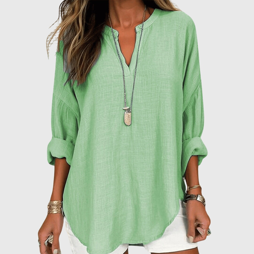 Lenara | Women's Flowy Round Neck Elegant Beach Shirt