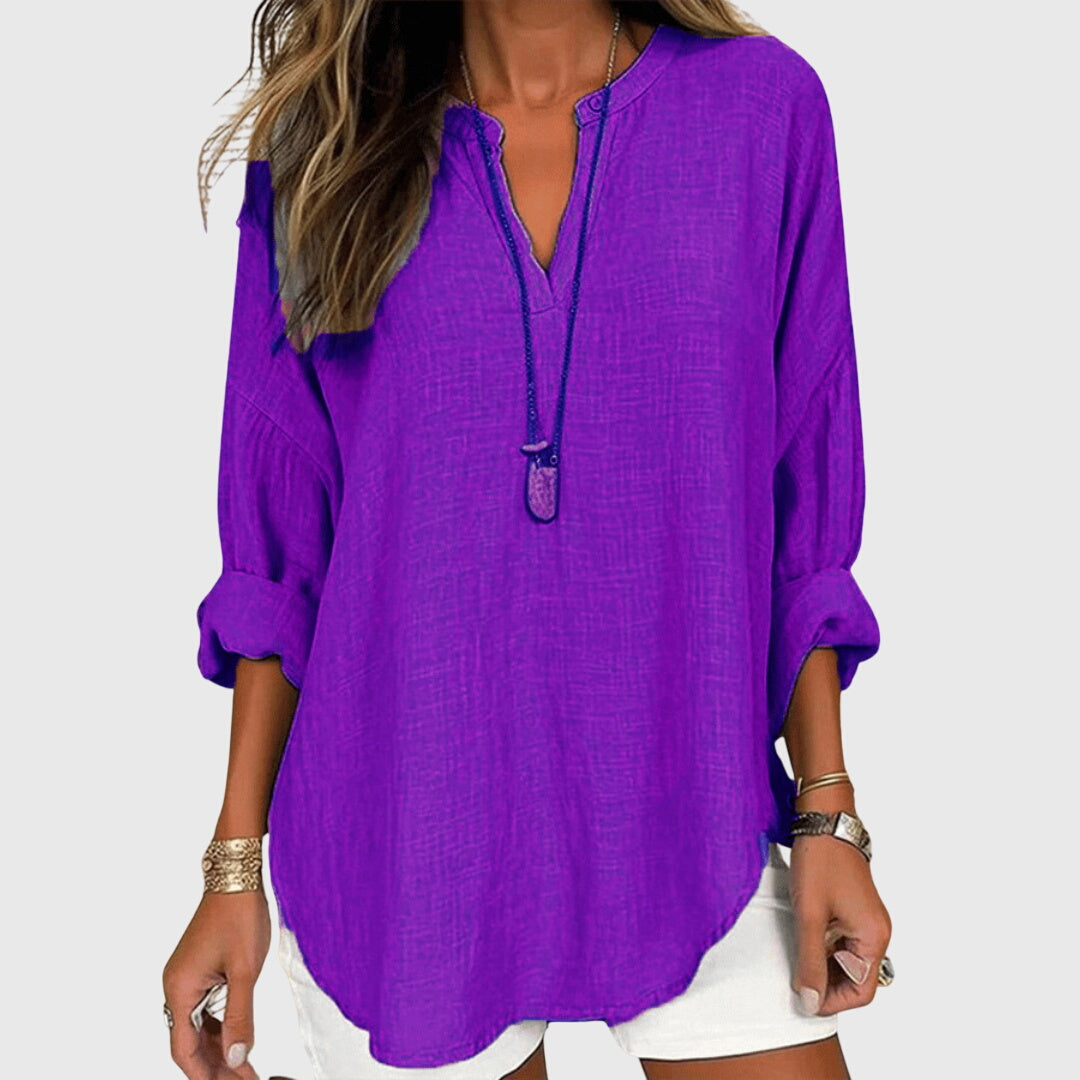 Lenara | Women's Flowy Round Neck Elegant Beach Shirt