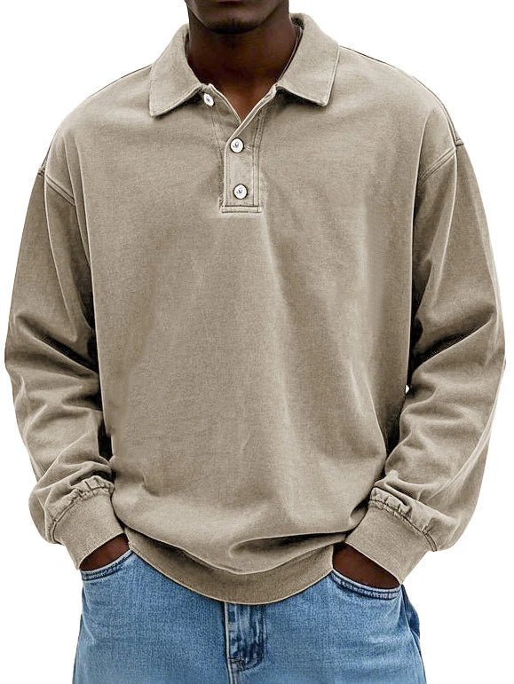 Levi | Men's Oversized Washed Cotton Long Sleeve Polo Shirt