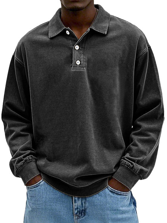 Levi | Men's Oversized Washed Cotton Long Sleeve Polo Shirt