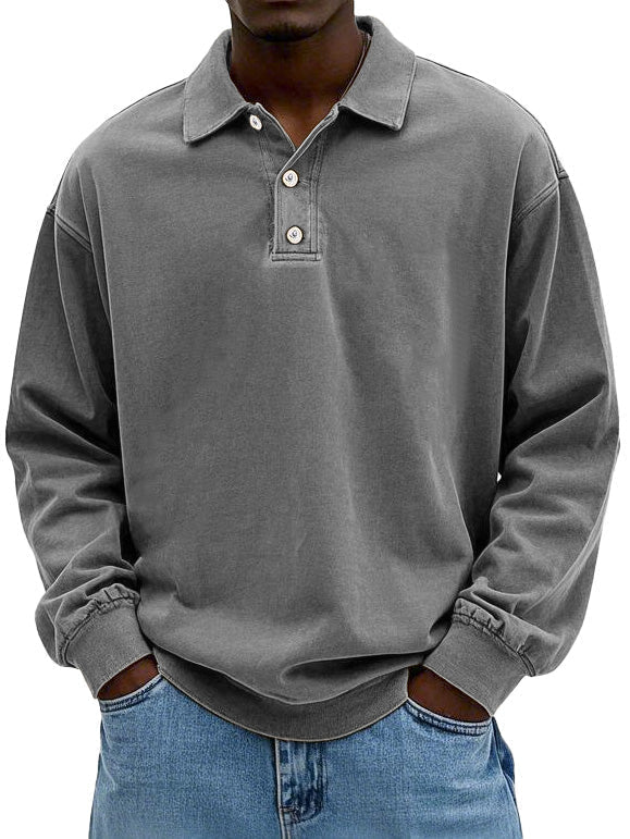 Levi | Men's Oversized Washed Cotton Long Sleeve Polo Shirt