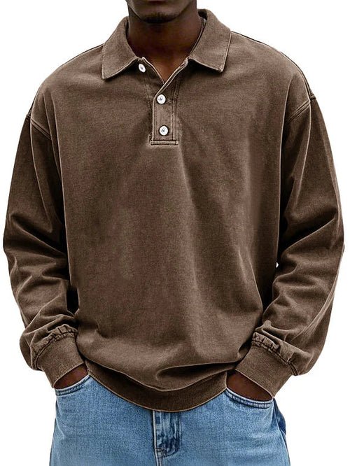Levi | Men's Oversized Washed Cotton Long Sleeve Polo Shirt