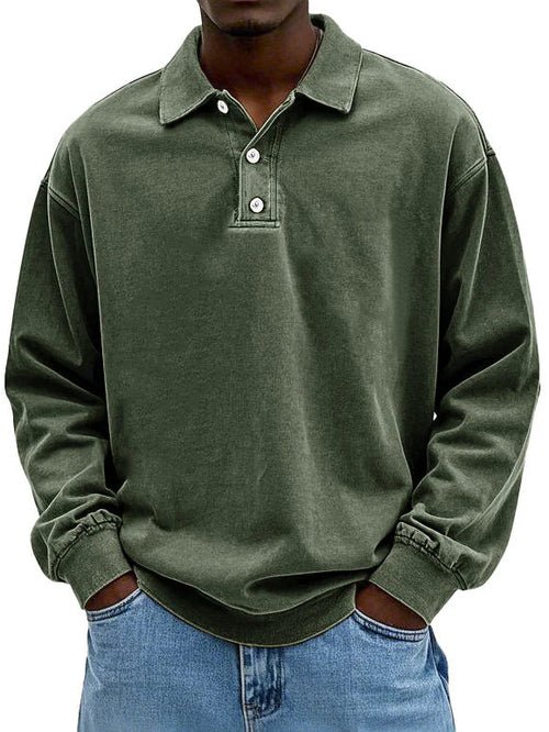 Levi | Men's Oversized Washed Cotton Long Sleeve Polo Shirt