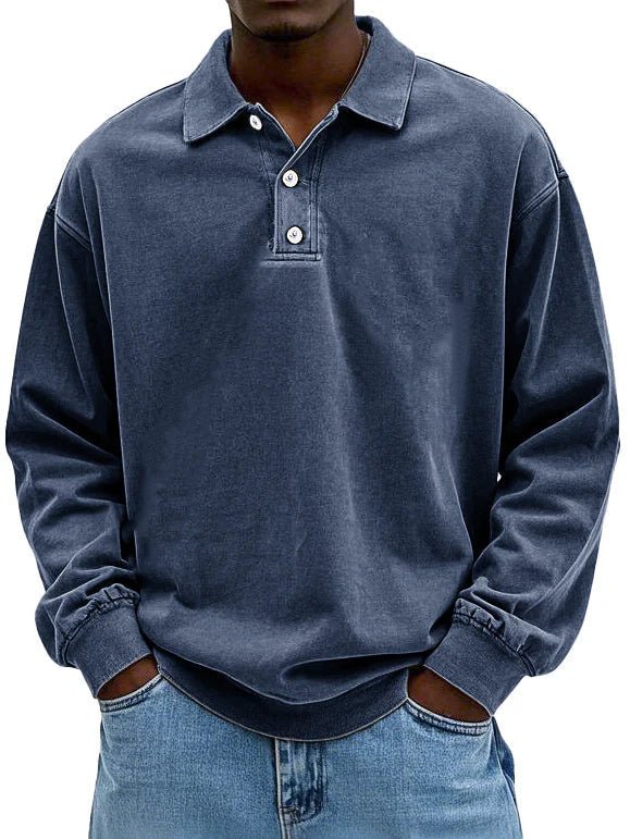 Levi | Men's Oversized Washed Cotton Long Sleeve Polo Shirt