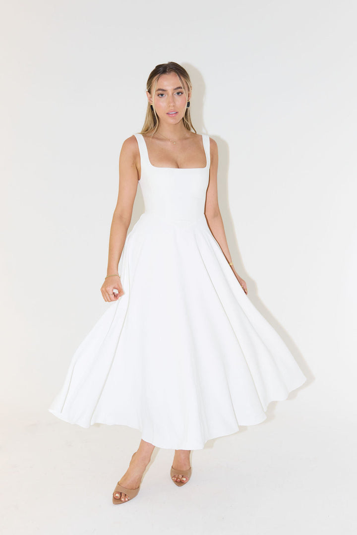 Levy | Women's High-Waist Square Neck Sleeveless Midi Dress