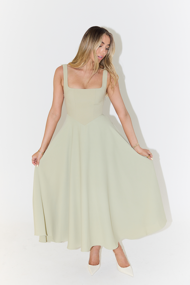 Levy | Women's High-Waist Square Neck Sleeveless Midi Dress