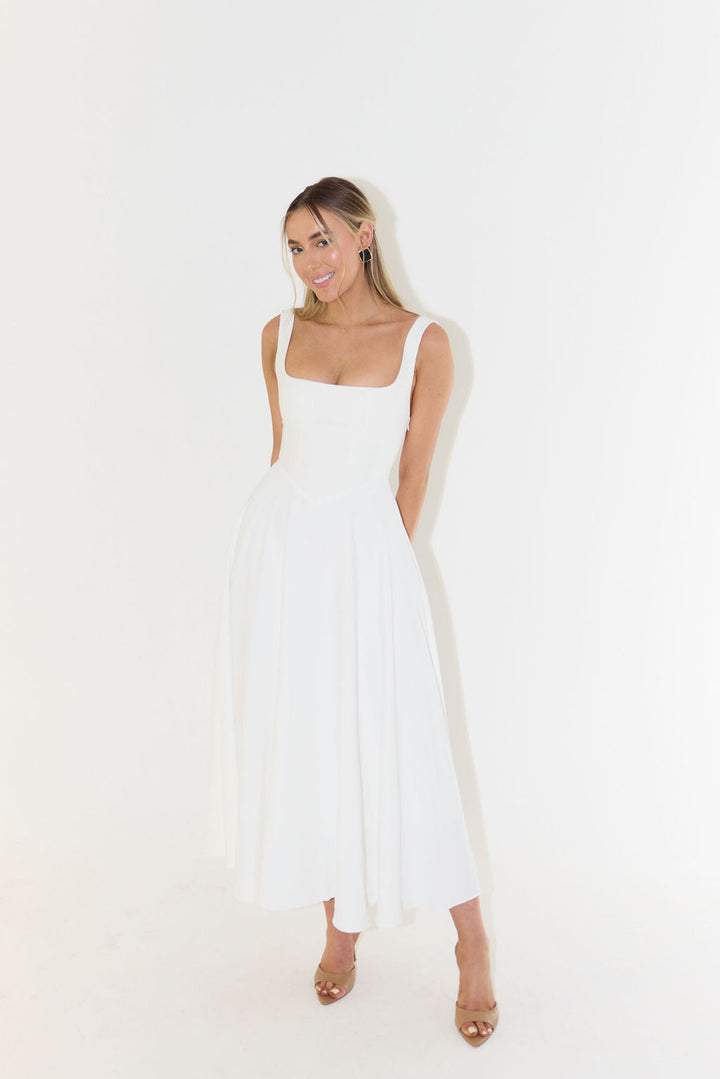 Levy | Women's High-Waist Square Neck Sleeveless Midi Dress