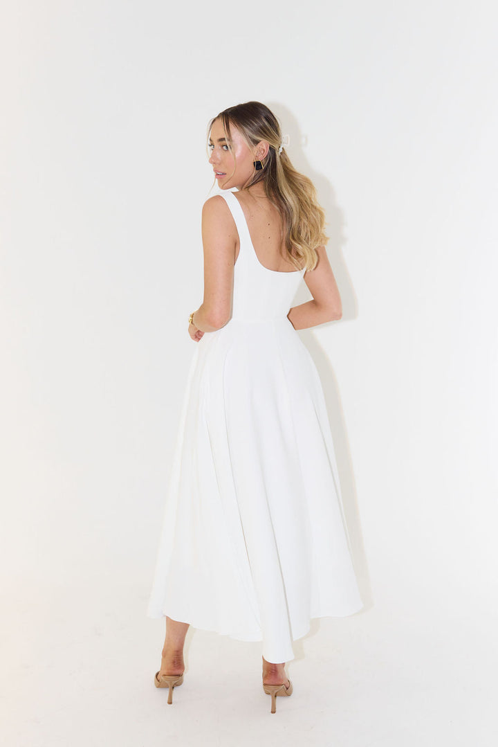 Levy | Women's High-Waist Square Neck Sleeveless Midi Dress
