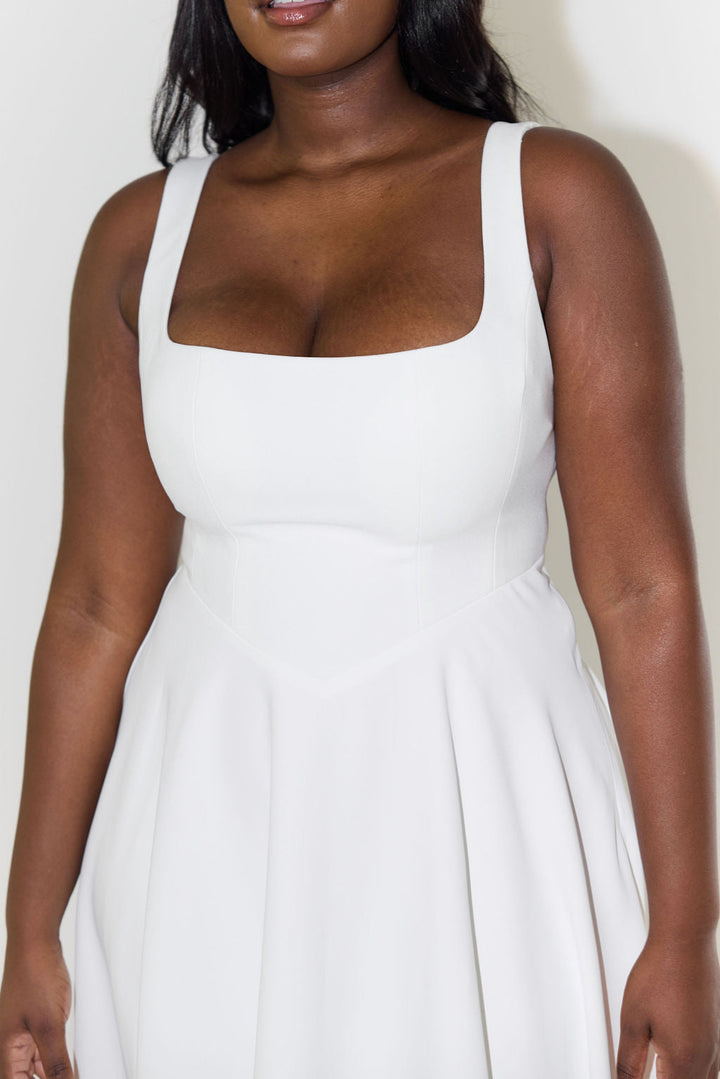 Levy | Women's High-Waist Square Neck Sleeveless Midi Dress