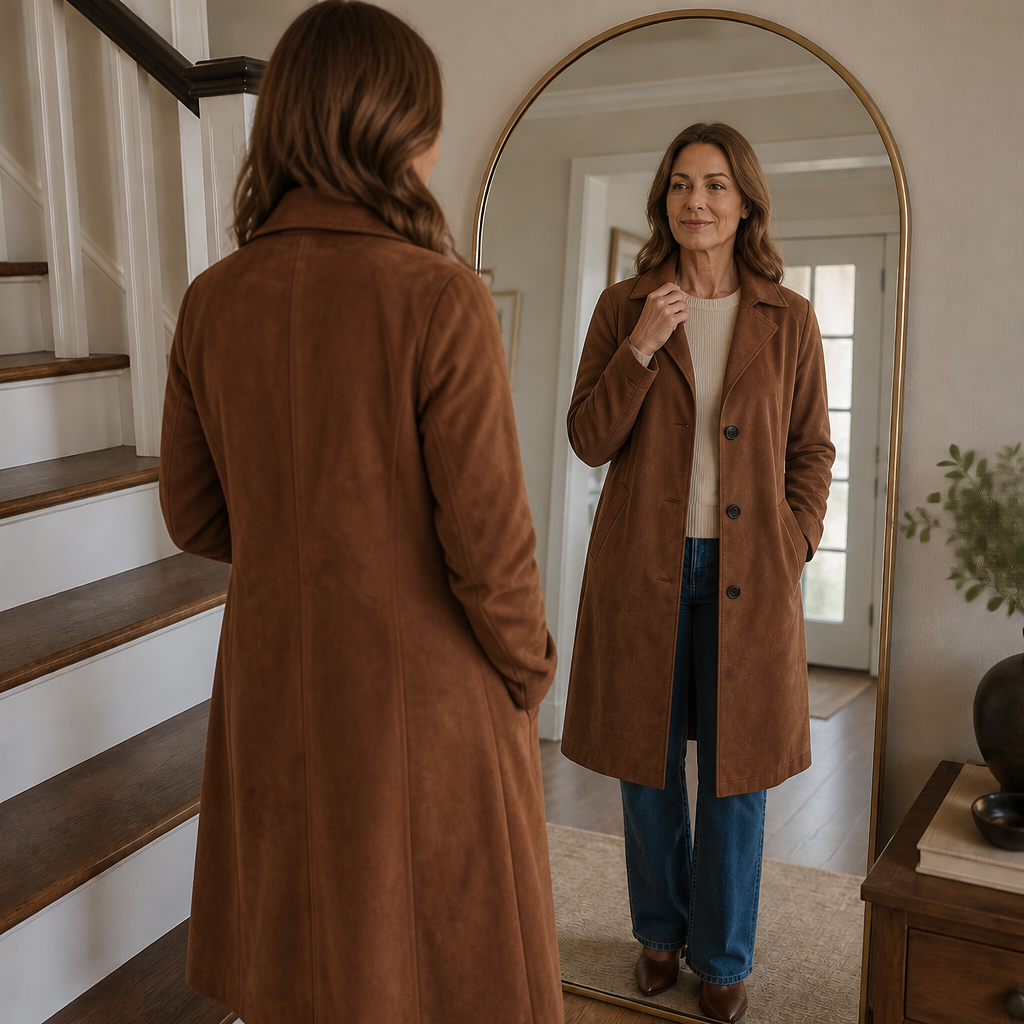 Thomasine | Women's Mid-Calf Coat with Patch Pockets and Notch Lapel