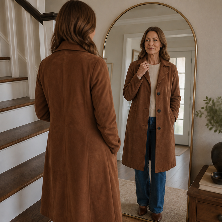 Thomasine | Women's Mid-Calf Coat with Patch Pockets and Notch Lapel
