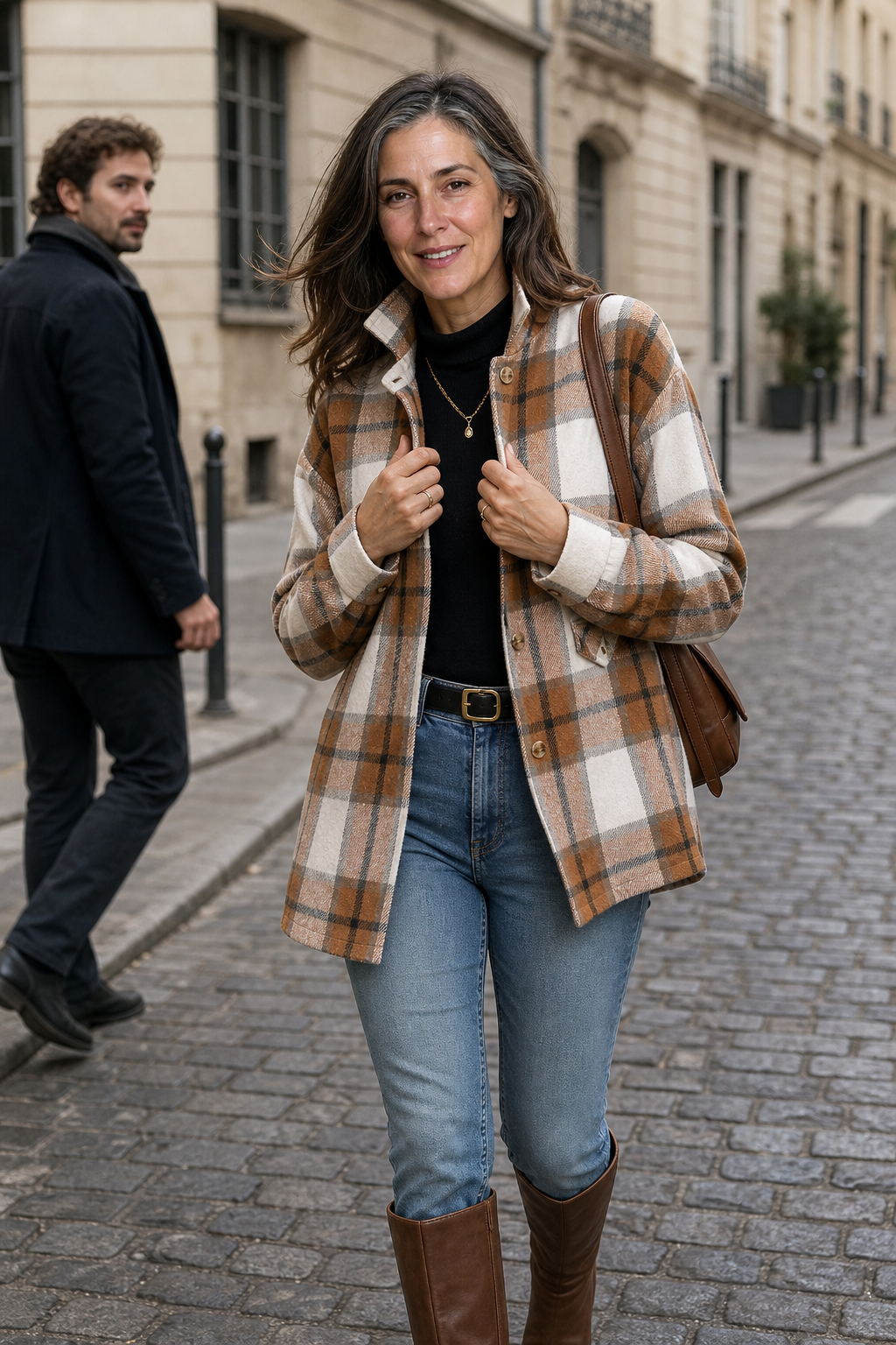 Clarisse | Women's Relaxed Check Shirt Jacket with Flap Pockets