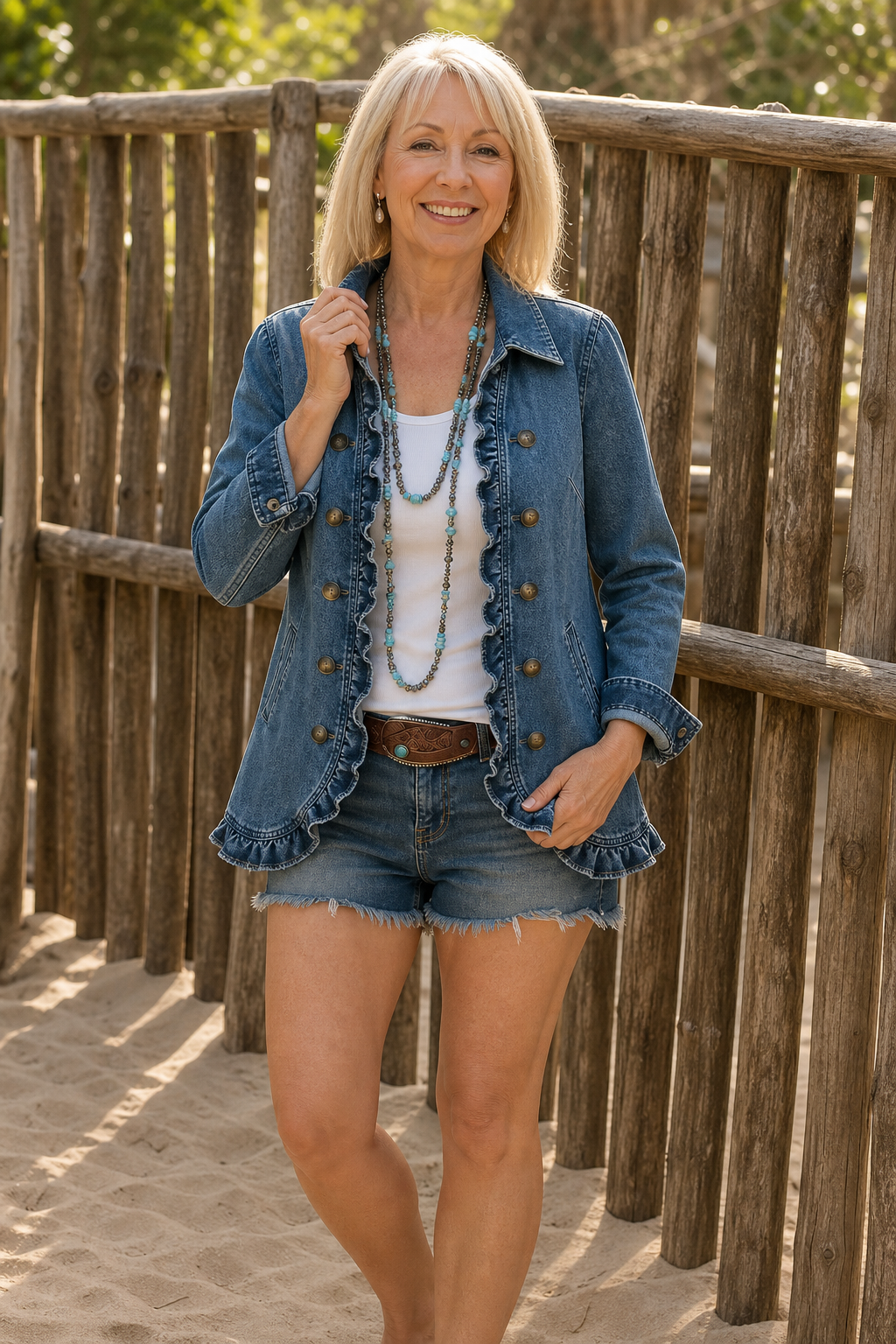 Isaure | Women's Ruffle-Trimmed Trucker Jacket with Button Front