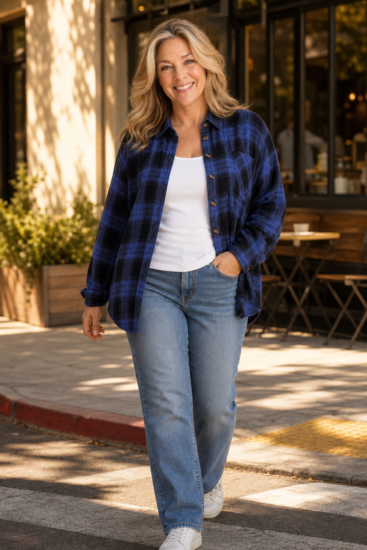 Solene | Women's Oversized Check Shacket with Chest Pockets