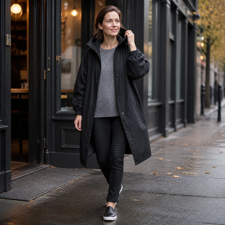 Fanny | Women's Longline Hooded Coat with Concealed Button Front