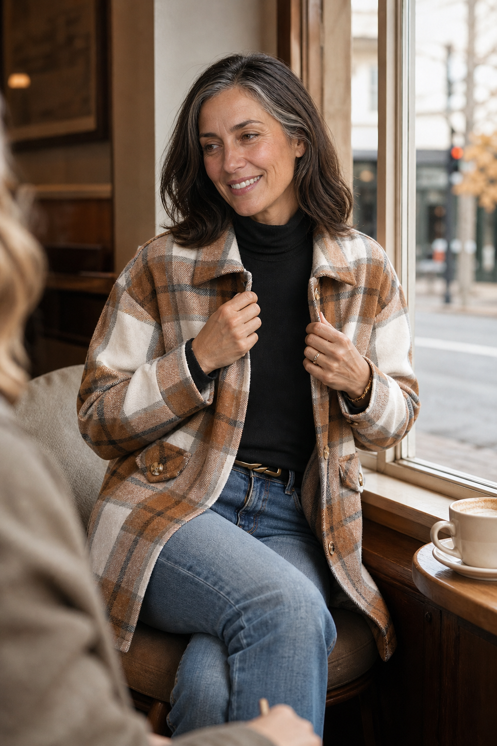 Clarisse | Women's Relaxed Check Shirt Jacket with Flap Pockets