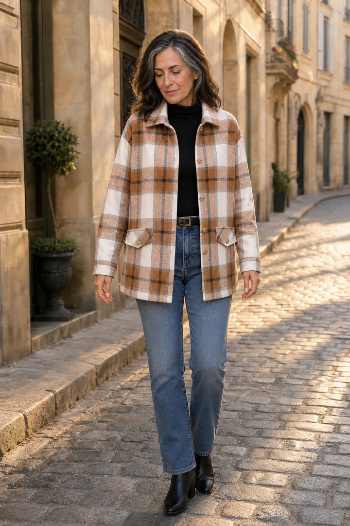 Clarisse | Women's Relaxed Check Shirt Jacket with Flap Pockets