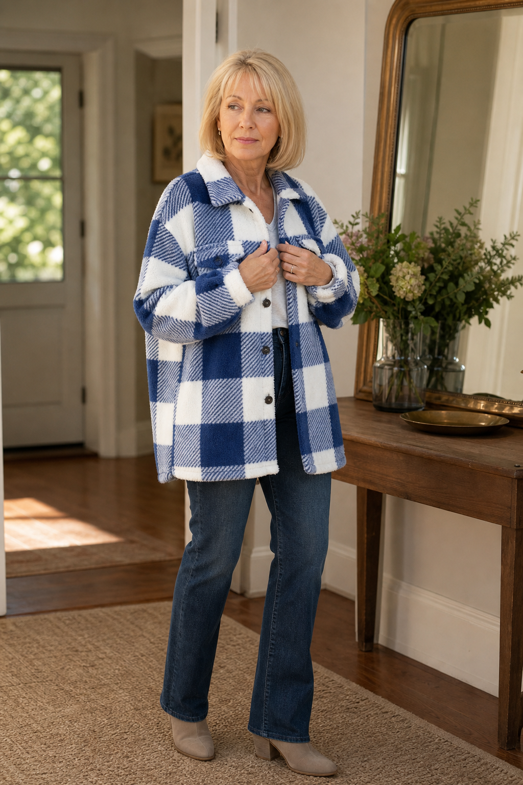 Colombe | Women's Buffalo Check Overshirt Jacket with Chest Pockets