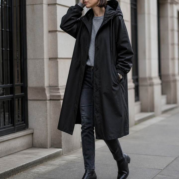 Fanny | Women's Longline Hooded Coat with Concealed Button Front