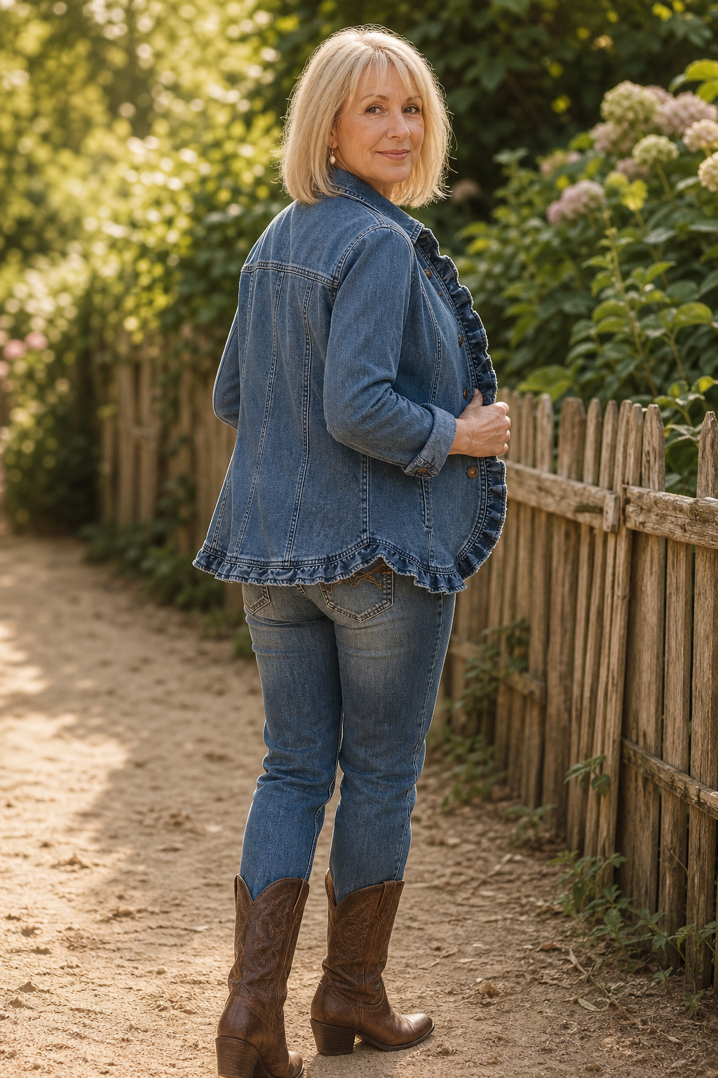 Isaure | Women's Ruffle-Trimmed Trucker Jacket with Button Front