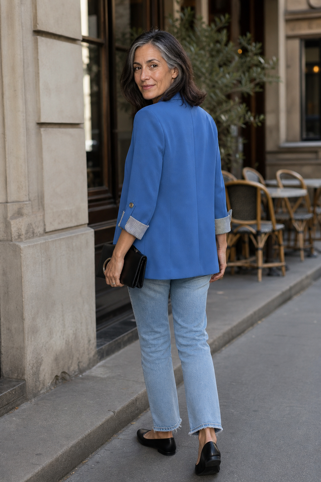 Berangere | Women's Roll-Sleeve Blazer with Striped Cuff Lining