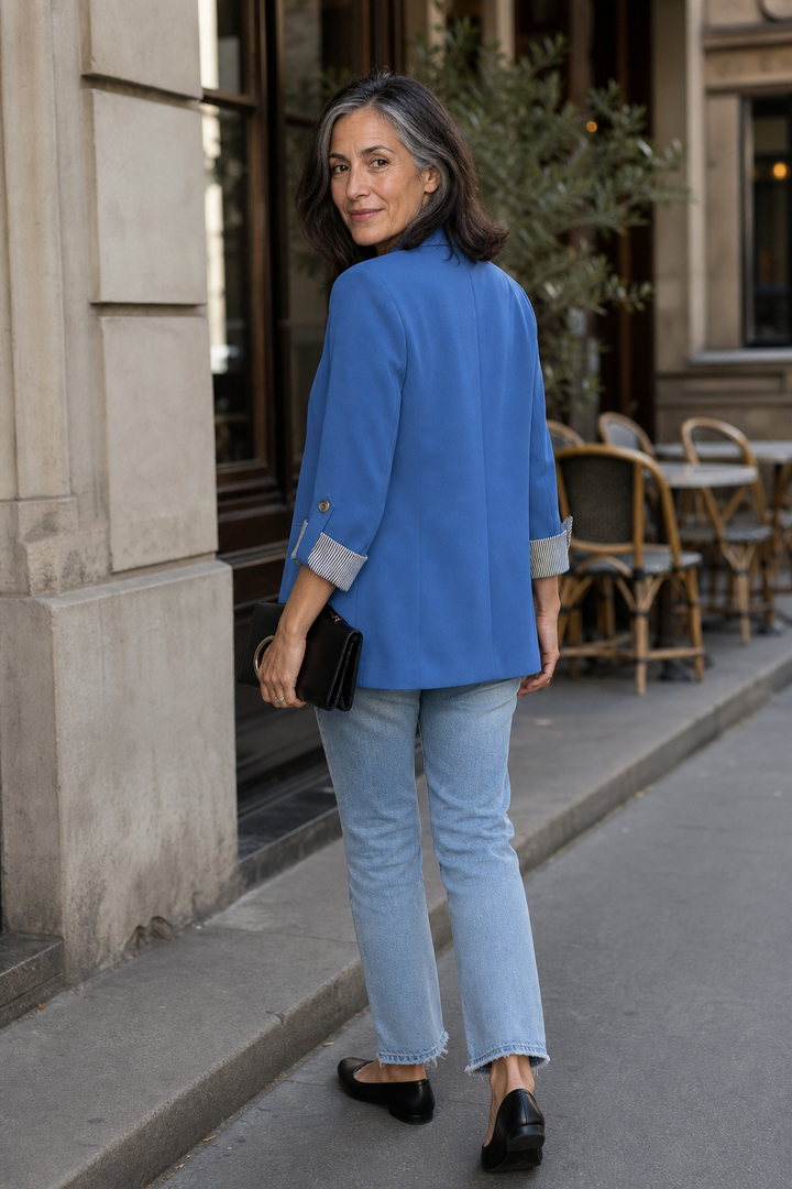 Berangere | Women's Roll-Sleeve Blazer with Striped Cuff Lining