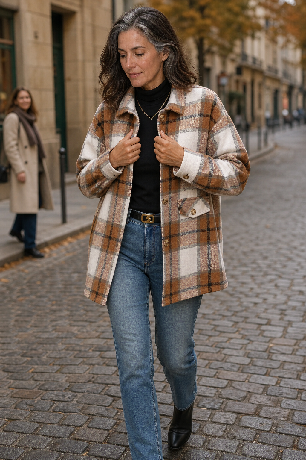 Clarisse | Women's Relaxed Check Shirt Jacket with Flap Pockets