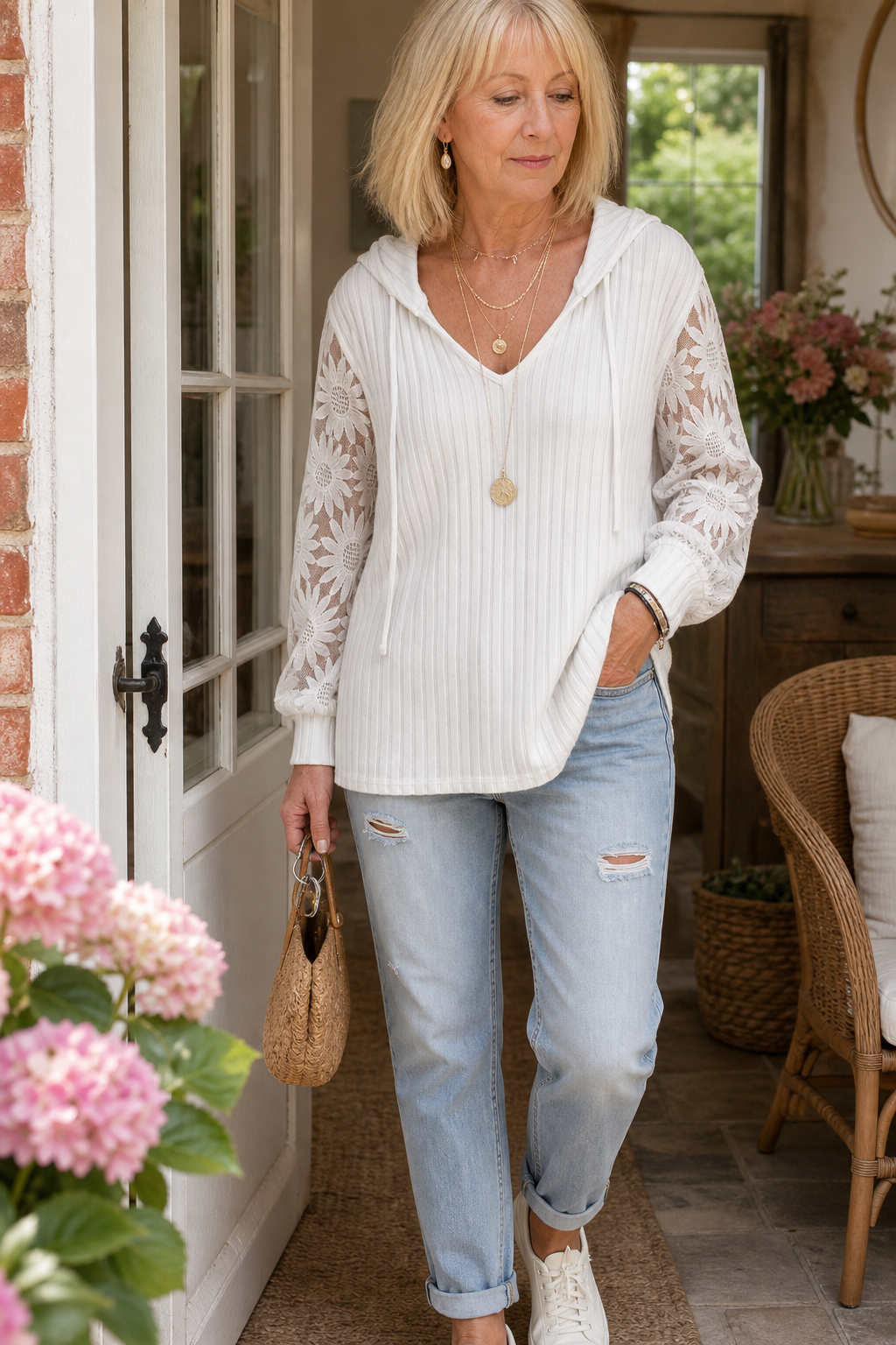 Prudence | Women's Ribbed Hooded Cardigan with Openwork Sleeves