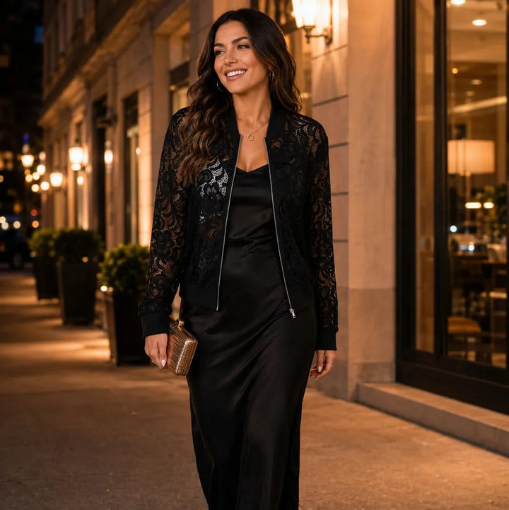 Roxanne | Women's Lace-Pattern Zip Bomber Jacket