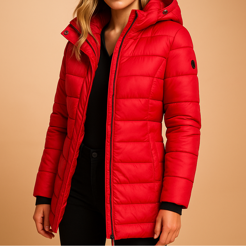 Sylvette | Women's Longline Fitted Puffer Coat with Zip Front