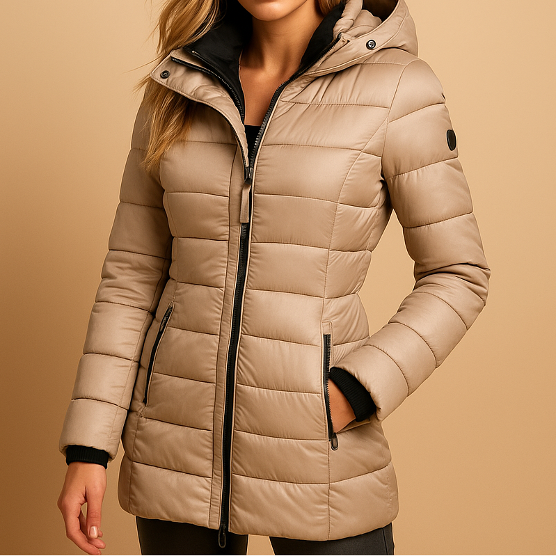 Sylvette | Women's Longline Fitted Puffer Coat with Zip Front