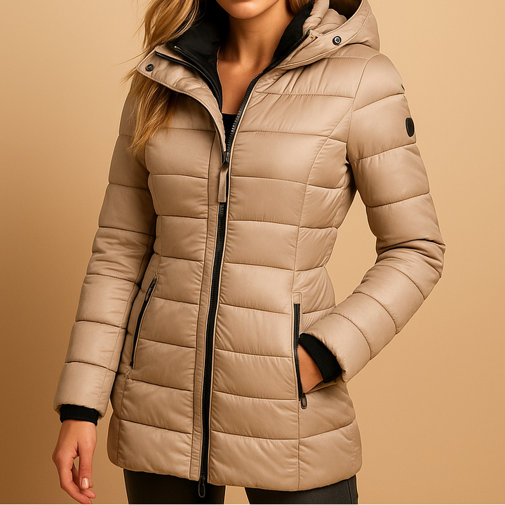 Sylvette | Women's Longline Fitted Puffer Coat with Zip Front