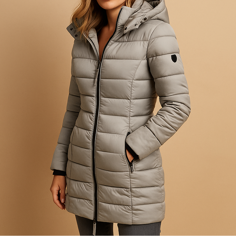 Sylvette | Women's Longline Fitted Puffer Coat with Zip Front