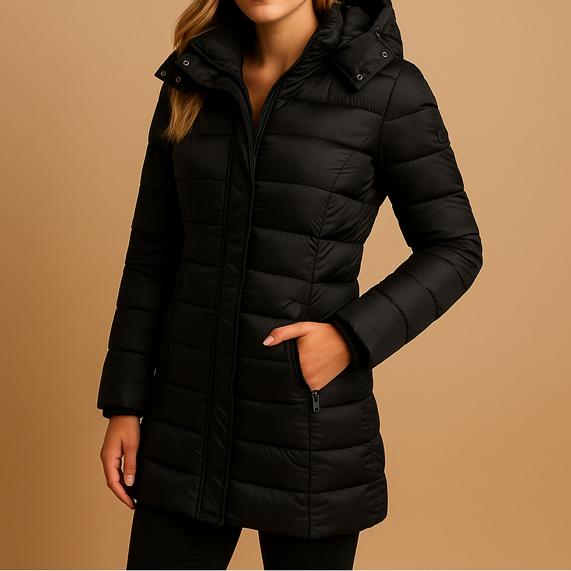 Sylvette | Women's Longline Fitted Puffer Coat with Zip Front
