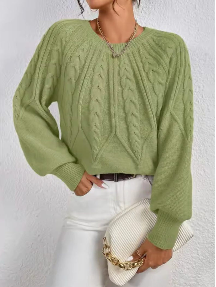 Lorette | Women's Cable Sweater with Balloon Sleeves
