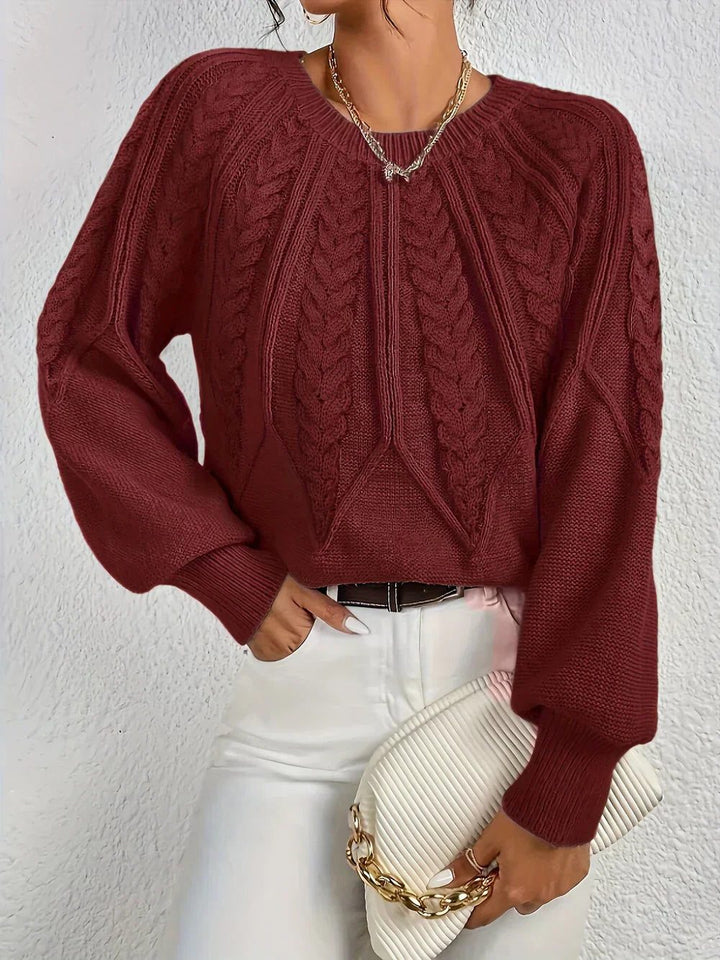 Lorette | Women's Cable Sweater with Balloon Sleeves